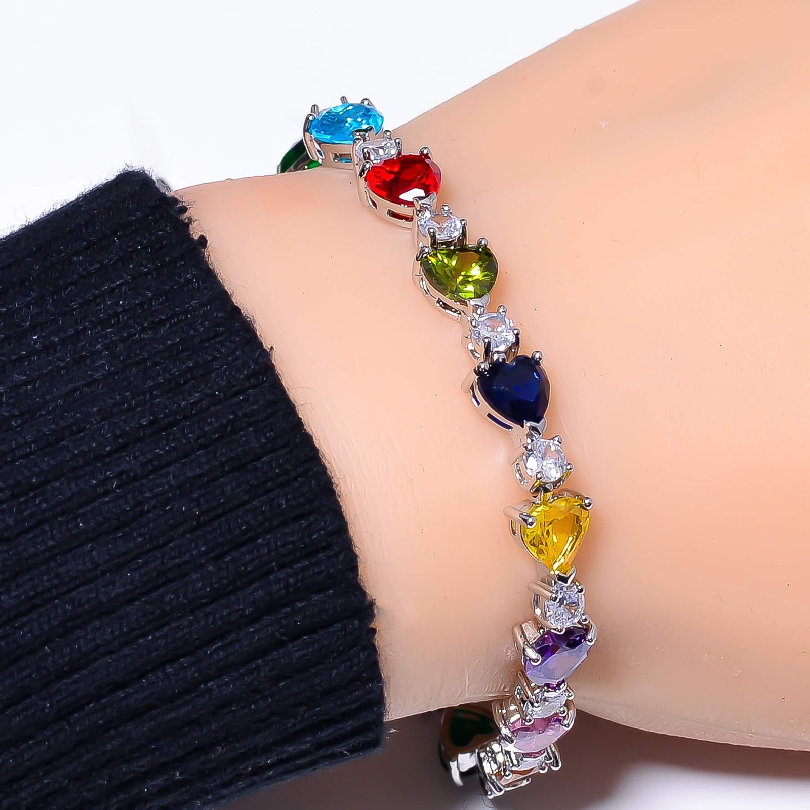 Multi Colour Tourmaline 925 Sterling Silver Tennis Bracelet 7.99″ B44, Christmas