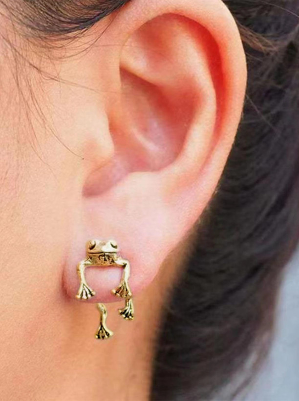Frog Earring, Cute Gold Frog Earring Studs, Animal Jewelry Gifts, Fun Earring