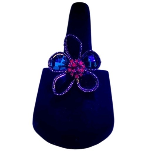 Estate Gold-Tone Green Coated Glass & Pink Spinel Flower Ring Size 6 (Approx.)