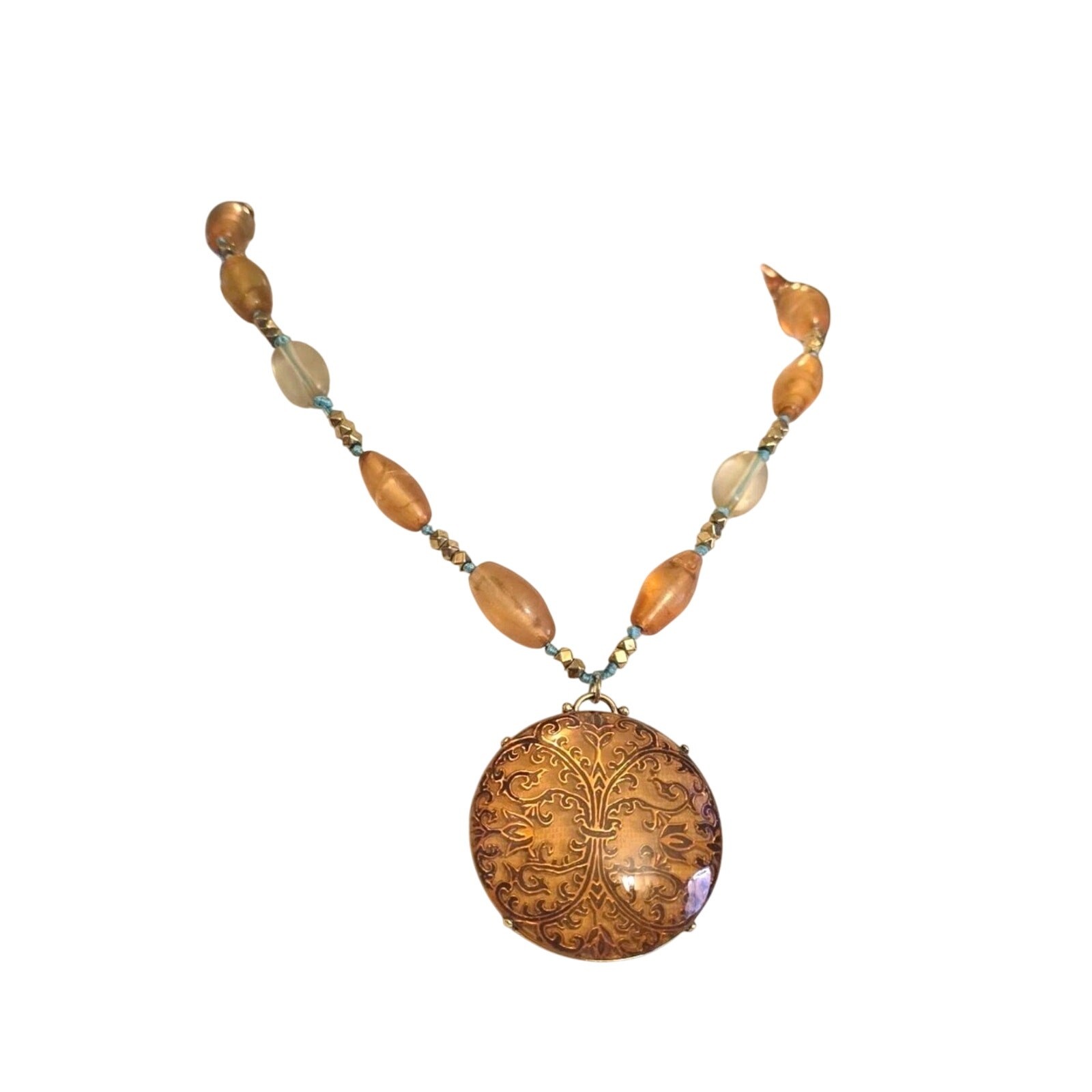 Statement Monet Retro Necklace Elongated Light Brown Beads 16″ 18″ SKU 2263