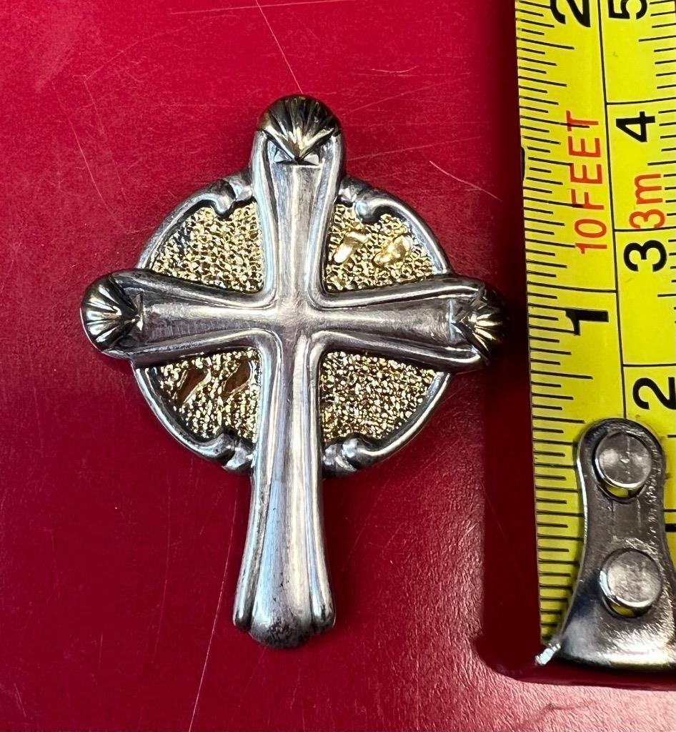 GORHAM 925 Sterling Silver 2-Tone Vintage “Footprints” Cross Religious Pendant