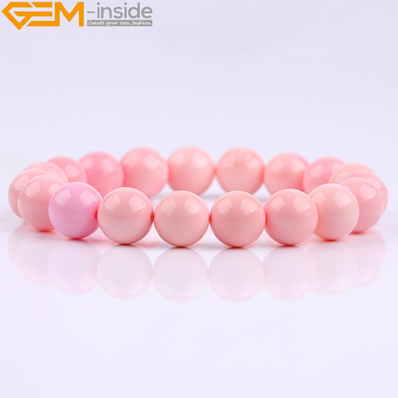 Bracelet Women Natural AAA Pink Conch Lobatus Shell Beaded Stretch Reiki Chakra
