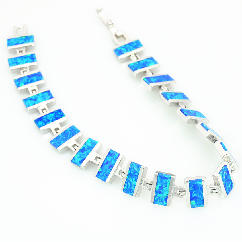 Vikoly Blue/White/Orange/Pink Oval 925 Sterling Sliver Fire Opal Bracelet 18cm