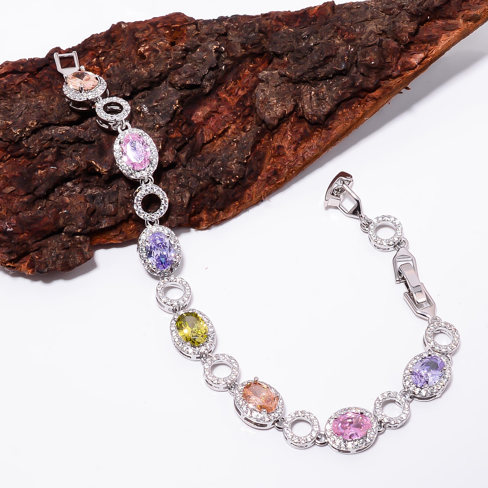 Multi Sapphire -Simulated, CZ 925 Sterling Silver Adjustable Bracelet 7-8″ B224