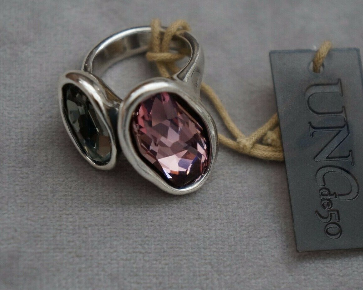 NEW UNO de 50 Pink Grey Elements Crystal YES YES Silver Ring 6 8.5 9 S M L XL
