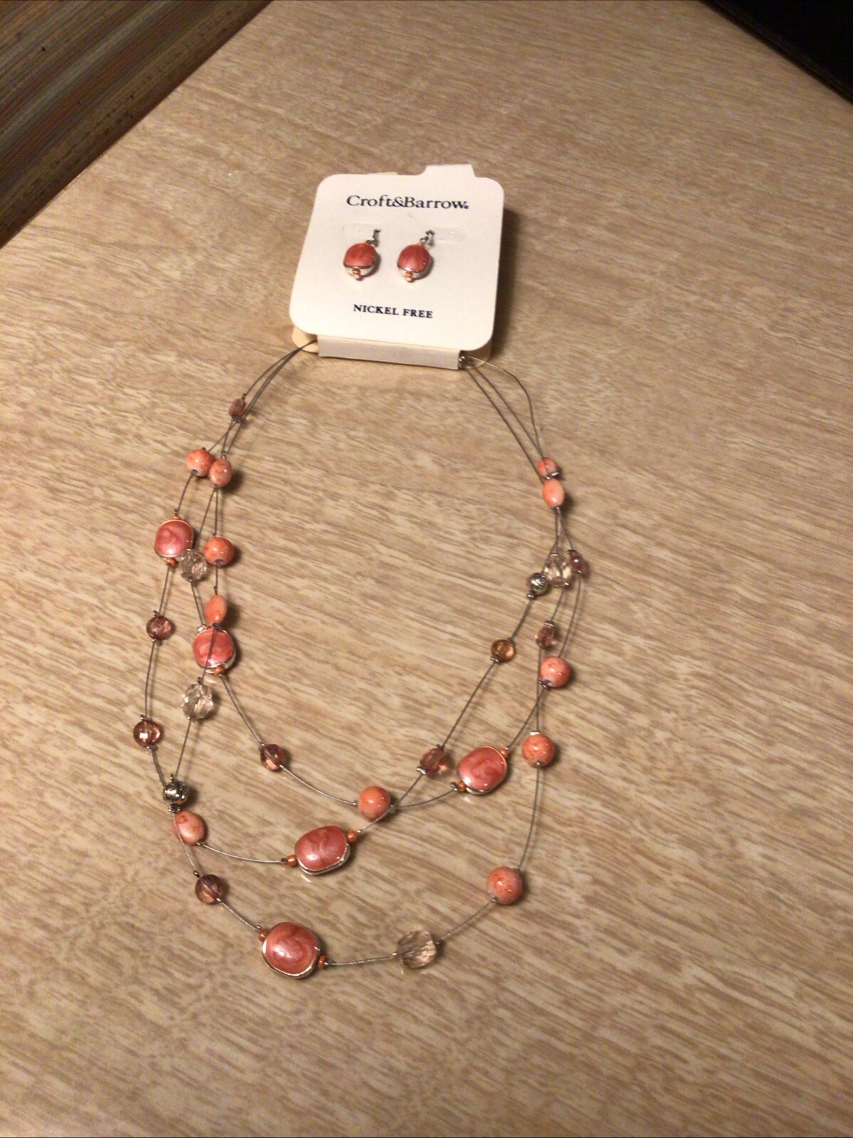Croft & Barrow Nickel Free Multistrand Beaded Necklace W/Dangle Earring Set 18”