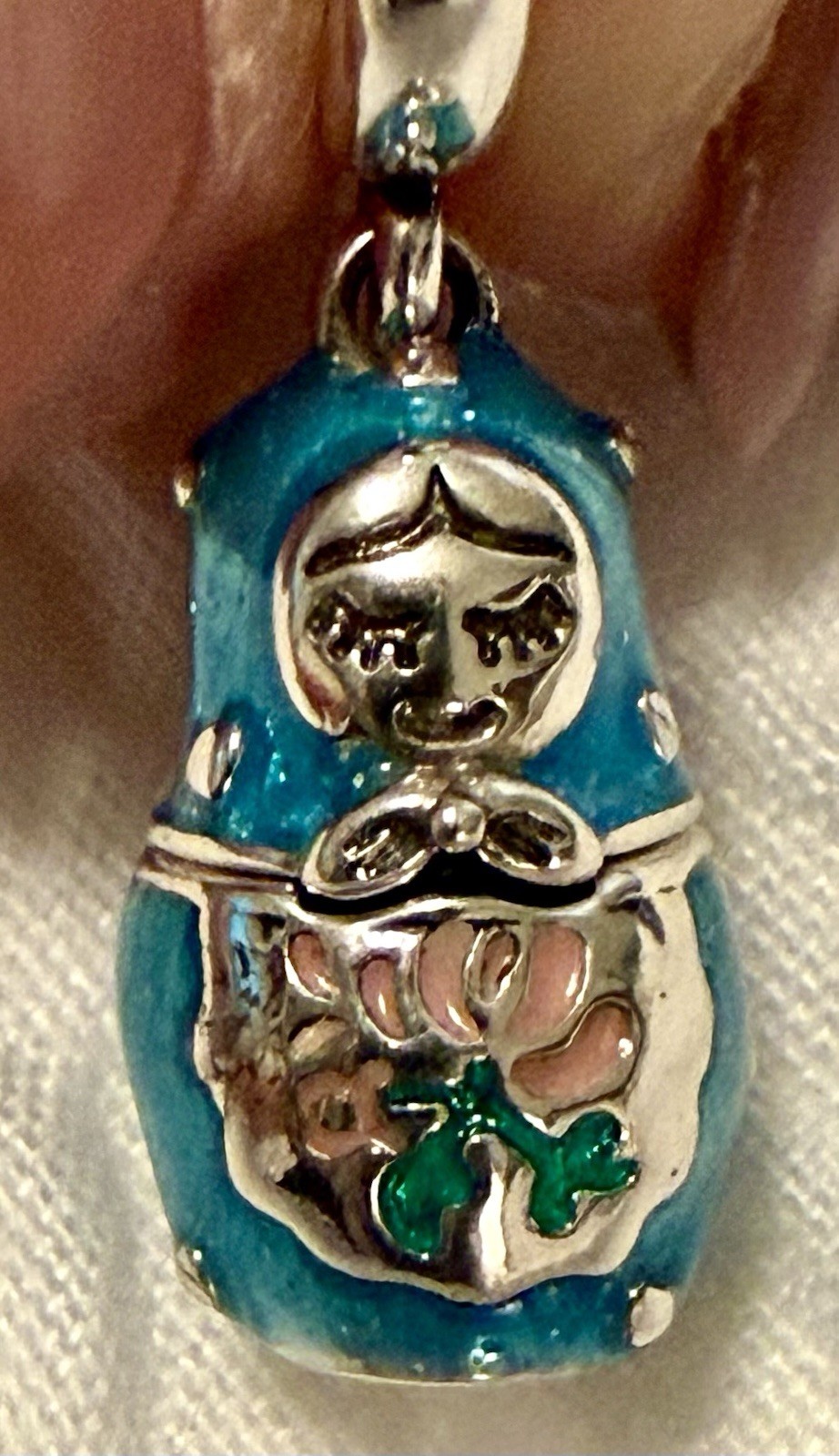 Charm / pendant – 1″h russian nesting doll charm – blue silver.New! No flaws