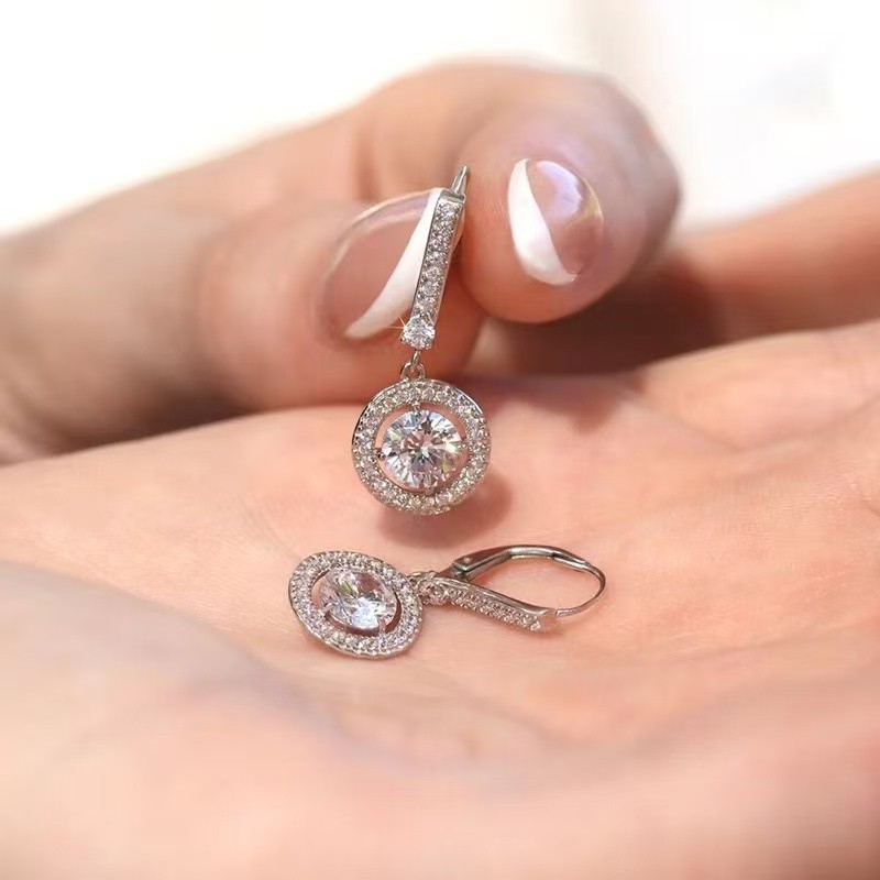 Fashion Women White Gold Plated CZ Sparkling Huggie Earring Stud Drop Dangle