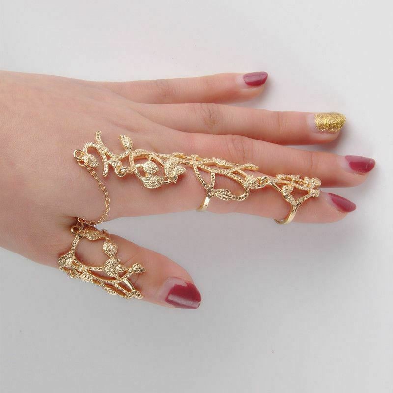 Leaf Flower Finger Ring Harness Hand Chain Party Wedding Jewellery UK
