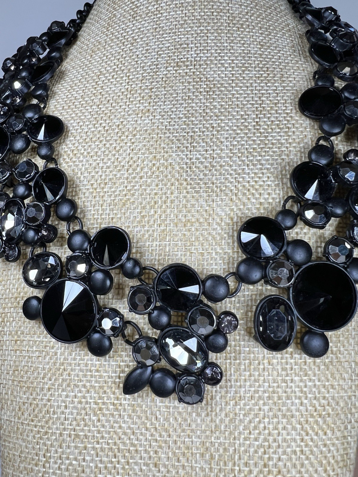 NATASHA black Crystal faceted Rhinestone chunky collar bib statement necklace