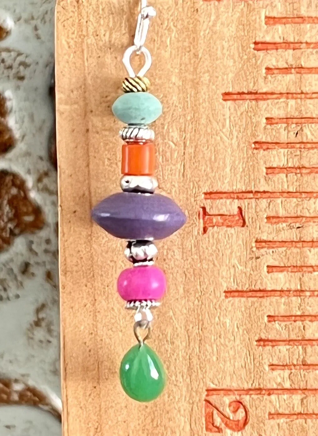 Silver Dangle Earring with Multi Color Beads. Boho Chic