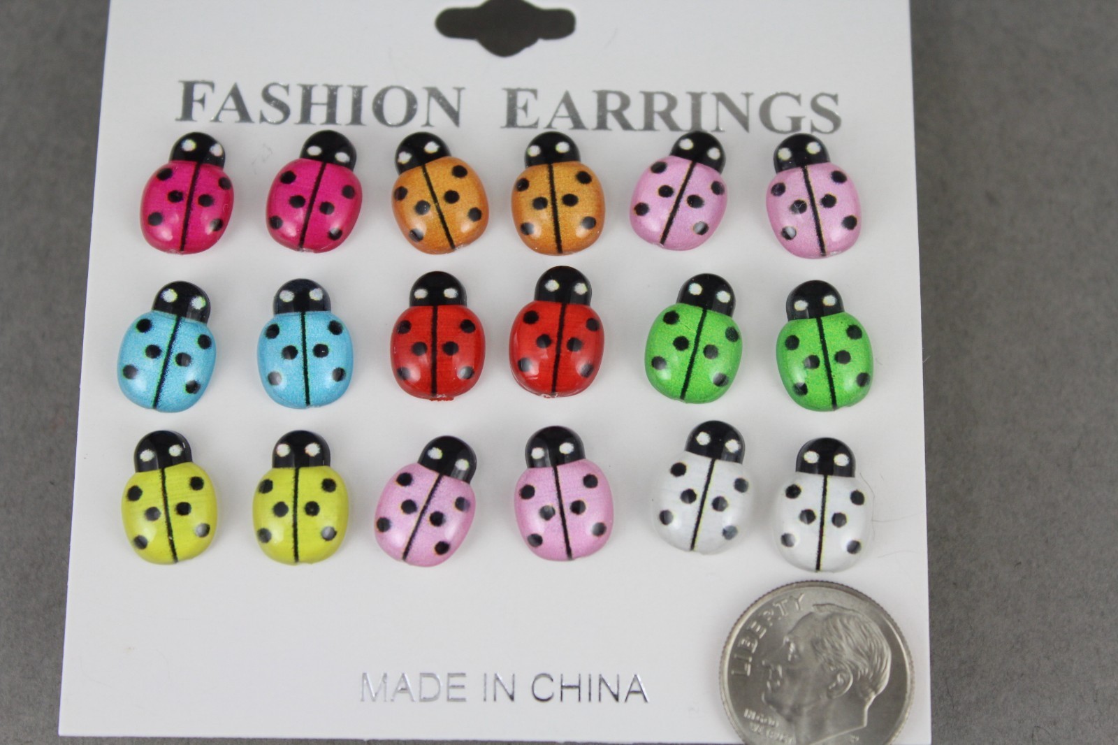 9 pair ladybug earrings set pack plastic stud post multi colors Lady Bugs