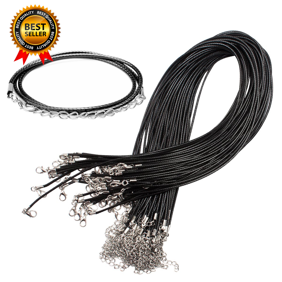 100 Pcs 2.0Mm Black Necklace Cord with Lobster Claw Clasp for DIY Jewelry Making