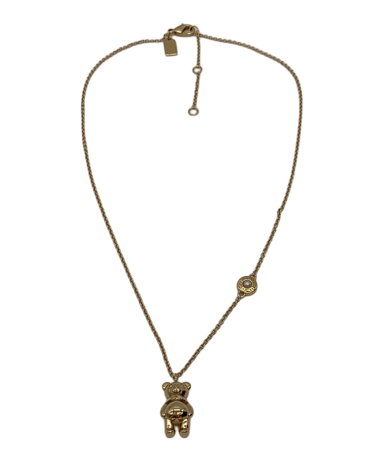 COACH Gold Teddy Bear Pendant Necklace 46cm 18in Women’s Preowned Auth