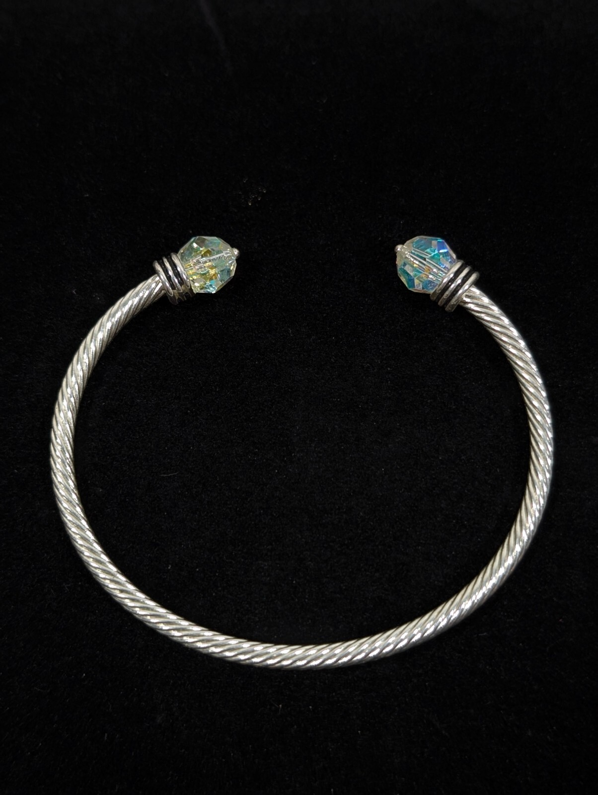 Silver Tone Cable Cuff AB Faceted Class Bracelet 6.5 inch