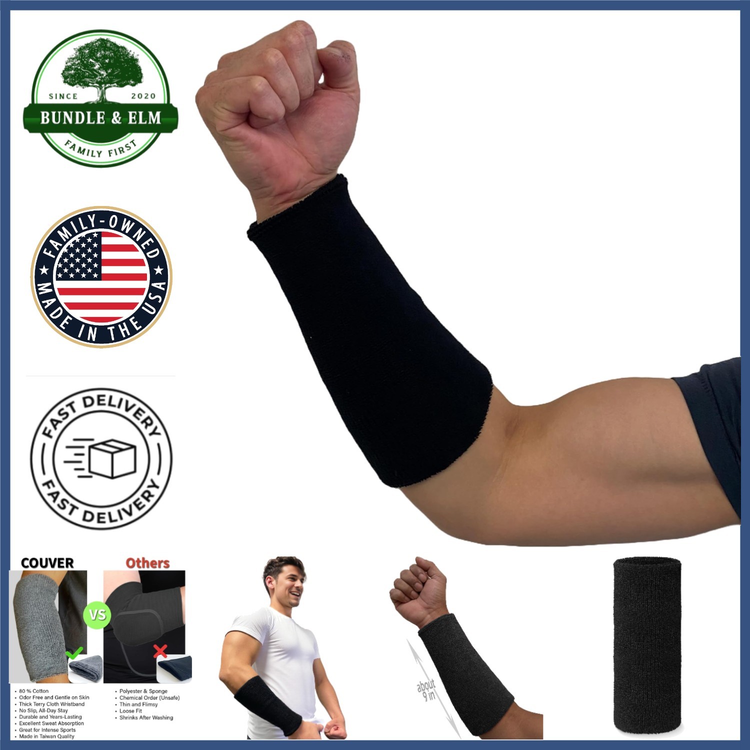 Thick Absorbent Sport Wristband in Black for Basketball and Fitness Activities