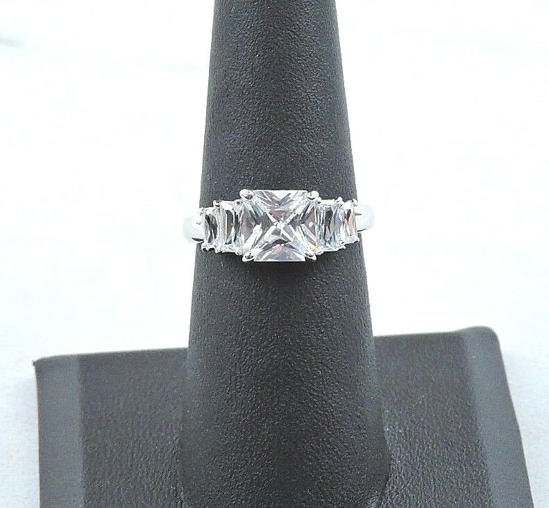 Sterling Silver 4.25 cttw Princess And Radiant Cut Cubic Zirconia 5 Stone Ring