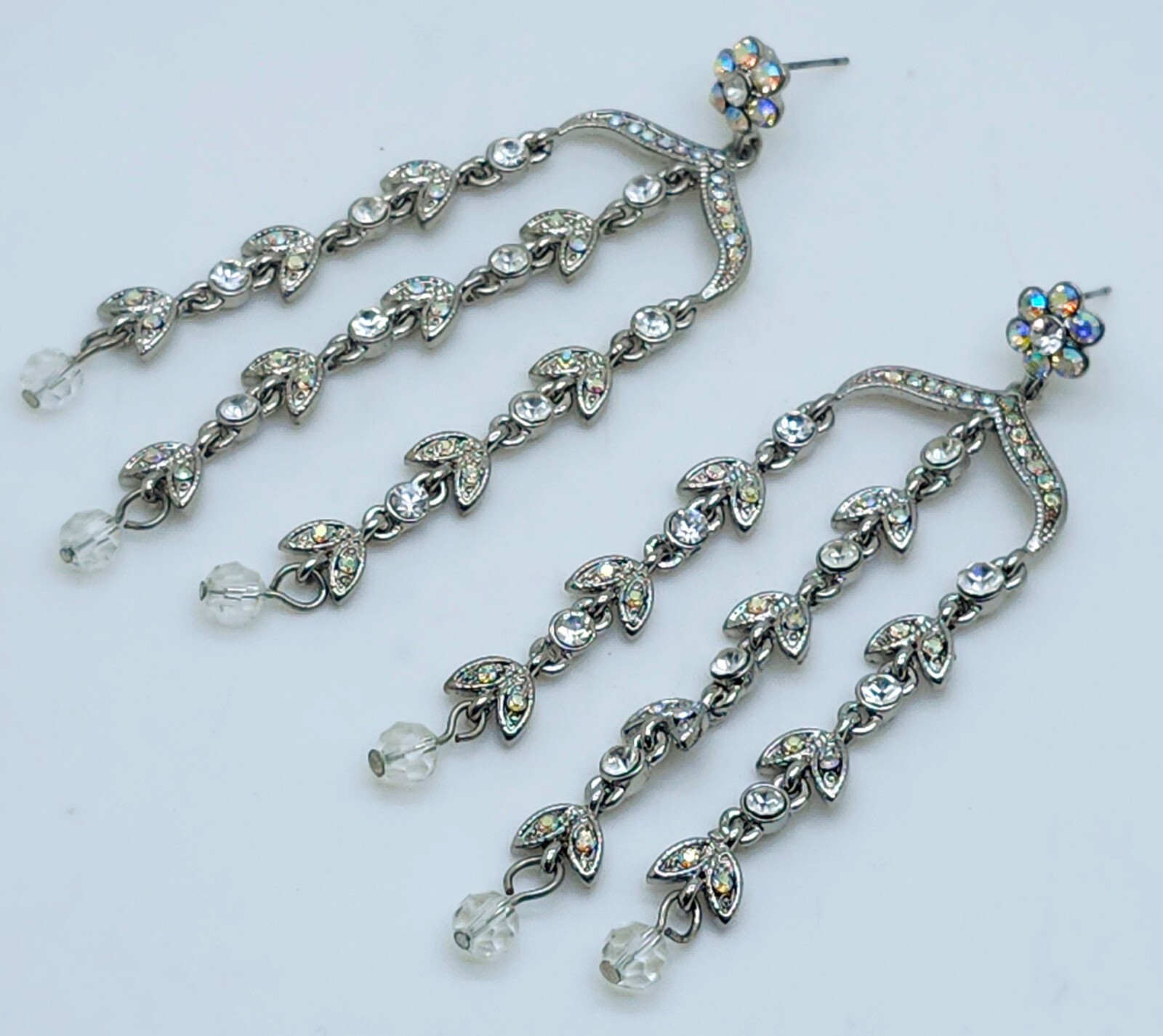 3.25″ Long clear ab Rhinestone 3 Line Dangling Chandelier fashion party Earrings