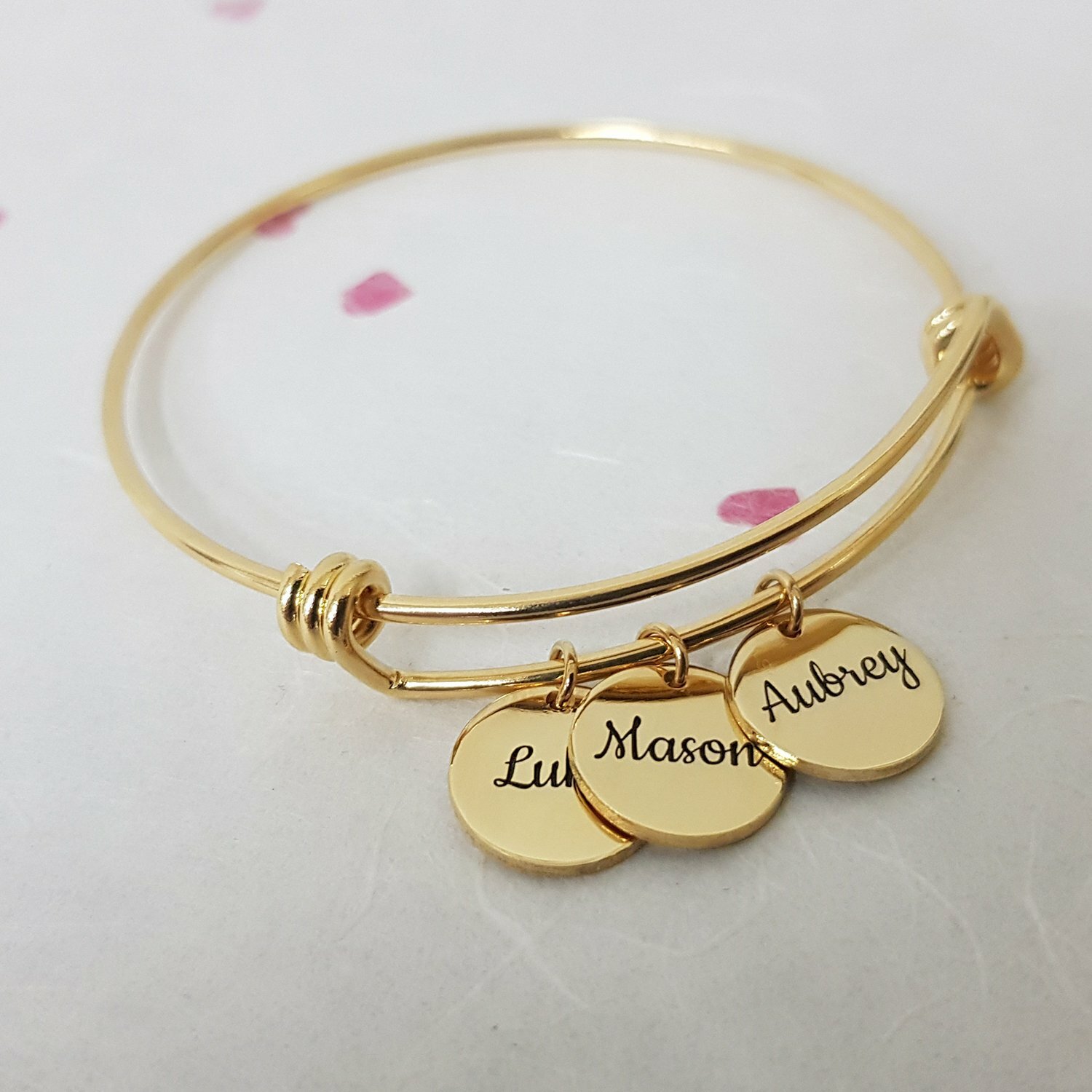 Customize Disk Names Bracelet Charms with Names and Birthstones Gift for Her