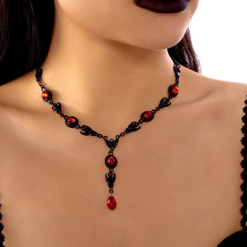 Retro Black Red Crystal Bat Pendant Necklace Bracelet Women Halloween Gift New