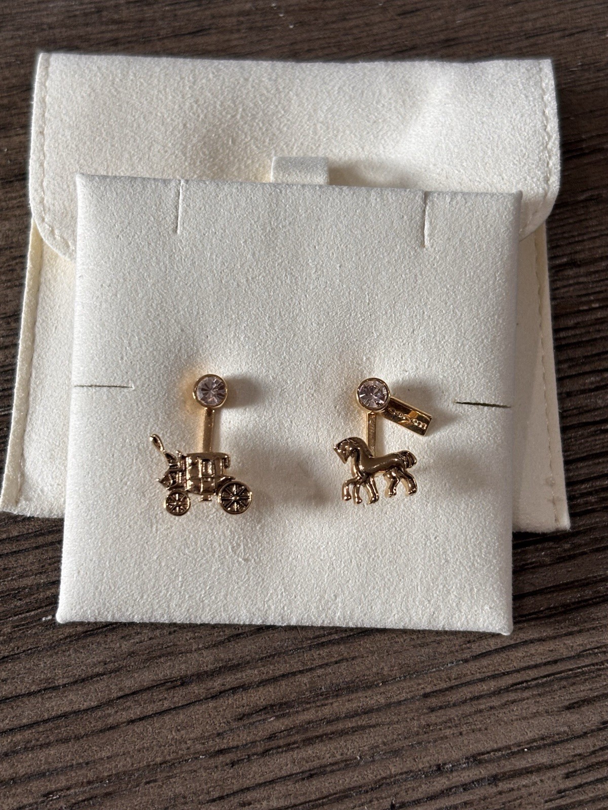 New Coach Gold Horse & Carriage Convertible Ear Jacket Earrings Set F77695 NWOT