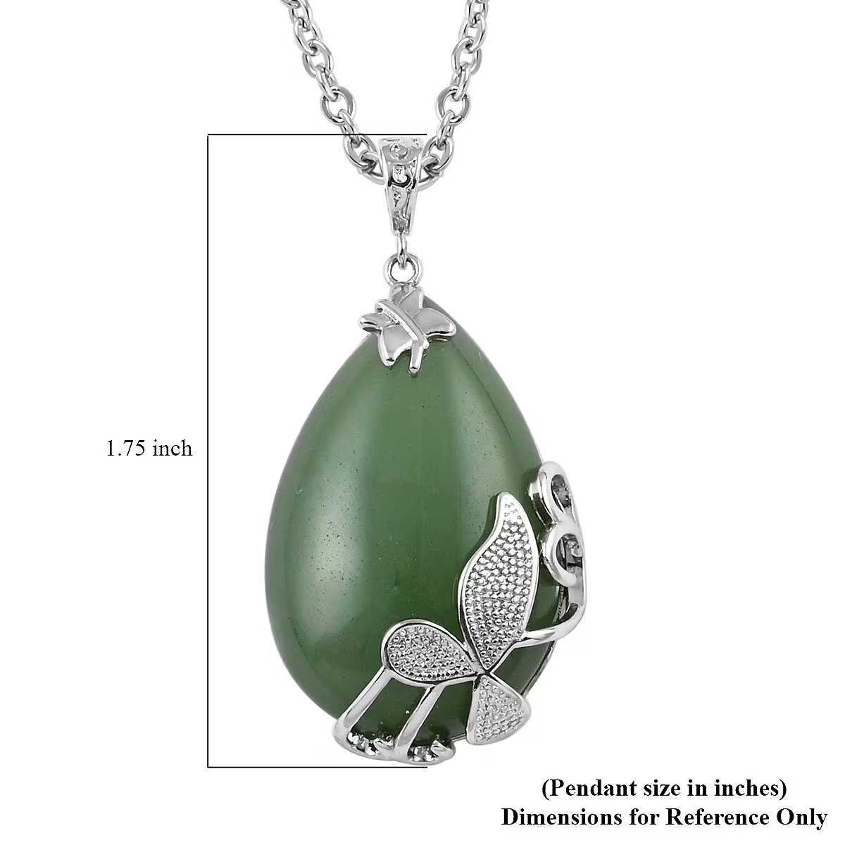 Green Adventurine Pendant Necklace (18-20″) in Silvertone 40 CTW NWOT