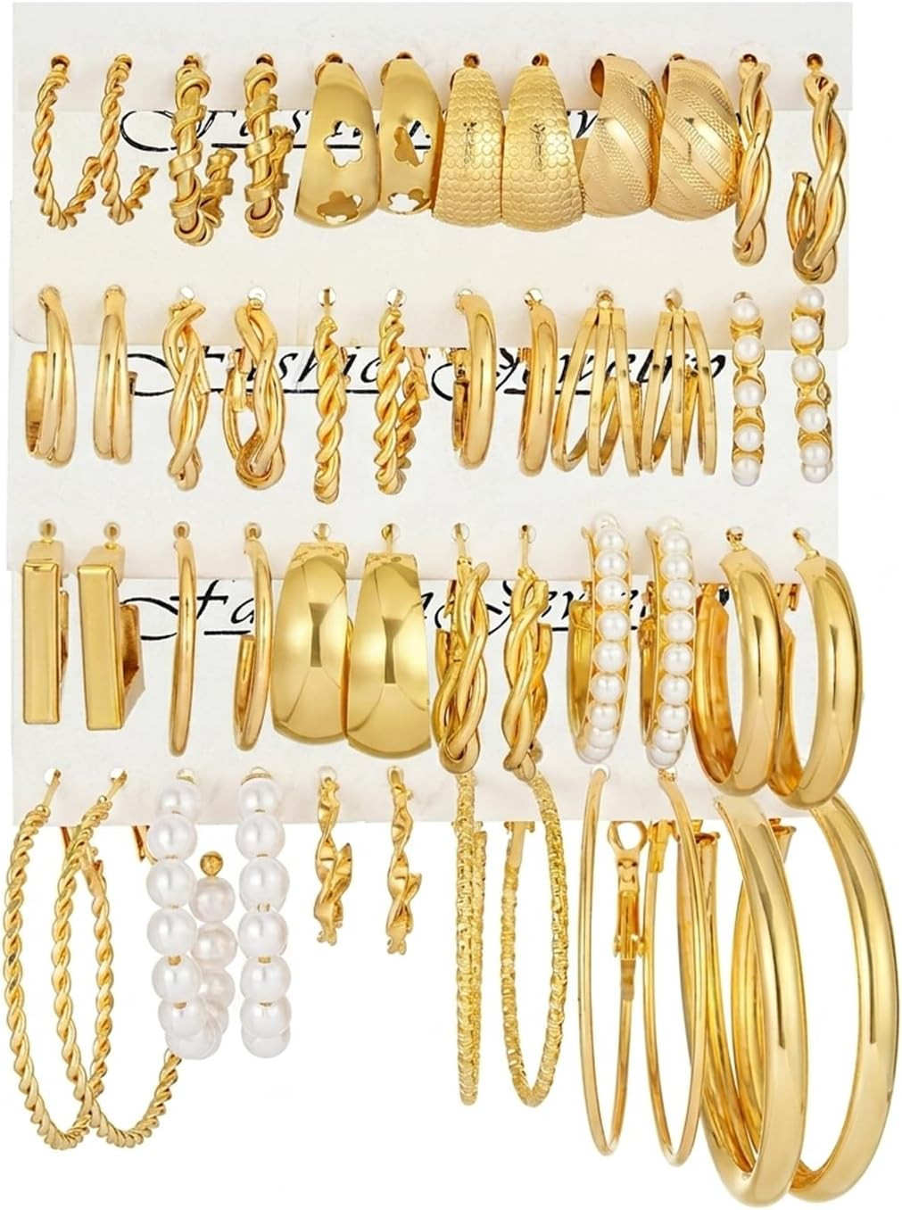 24 Pairs Gold Silver Hoop Earrings Set for Women, Lightweight Earring Pack | Hoo