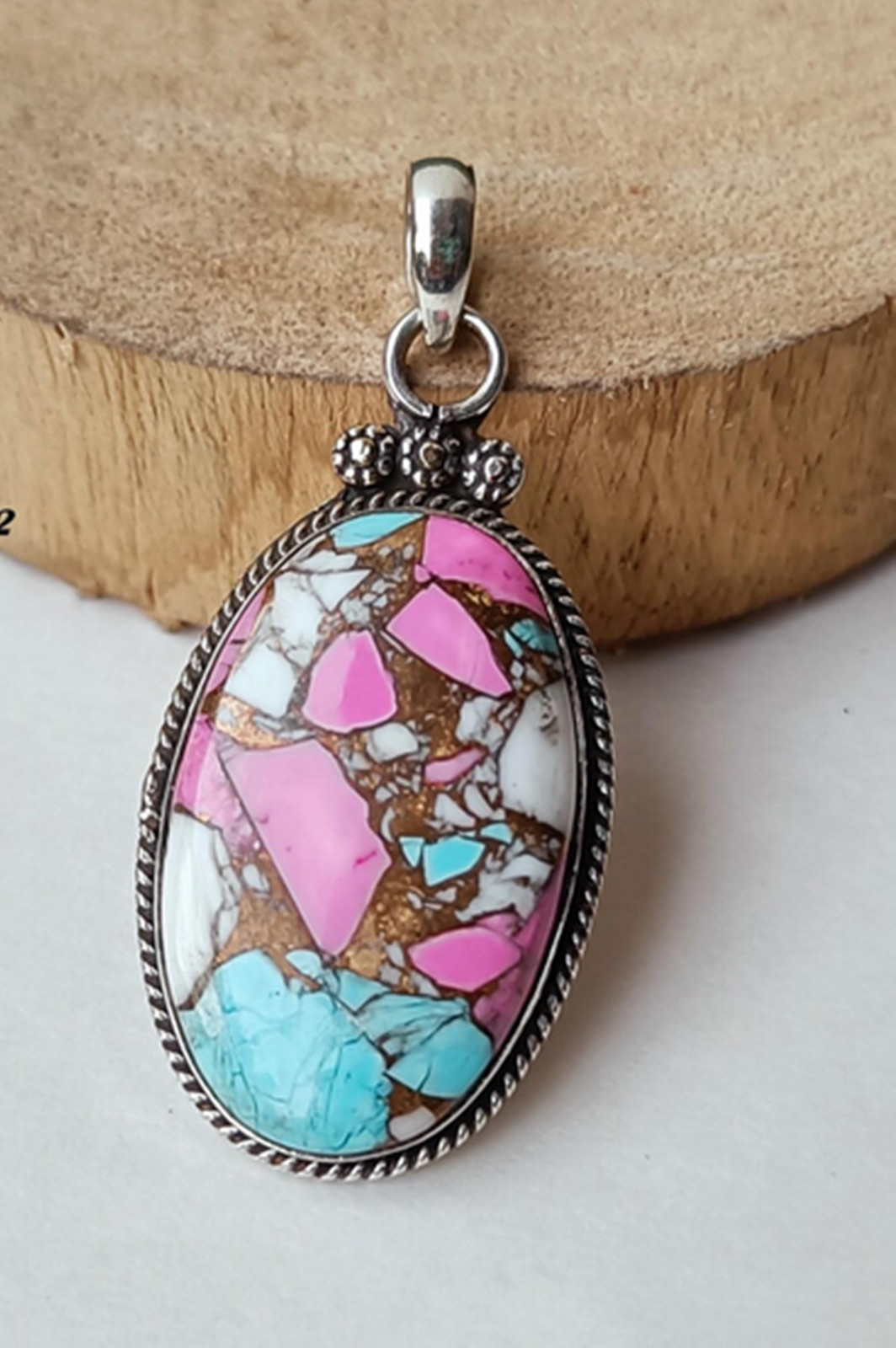 Cotton Candy Turquoise Gemstone Pendant 925 Silver Handmade Jewelry