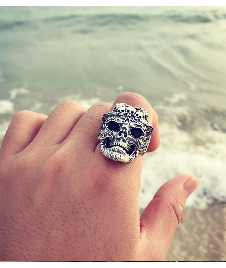 Chunky Gothic Skull Band Ring Tattoo Biker Heavy Metal Adjustable Ring