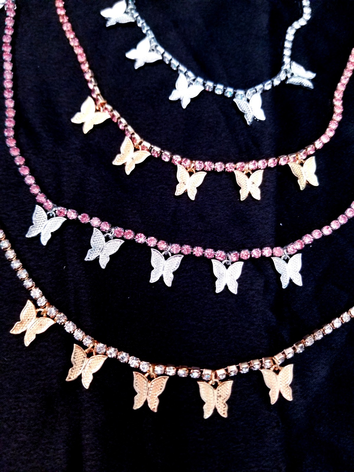 4 x Butterfly Crystal Choker Rhinestone Statement Necklace Bridal Prom Pageant