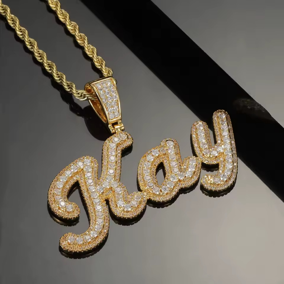 Custom Name Bubble Letters Necklace Zirconia Pendant Necklace Jewelry Rope Chain