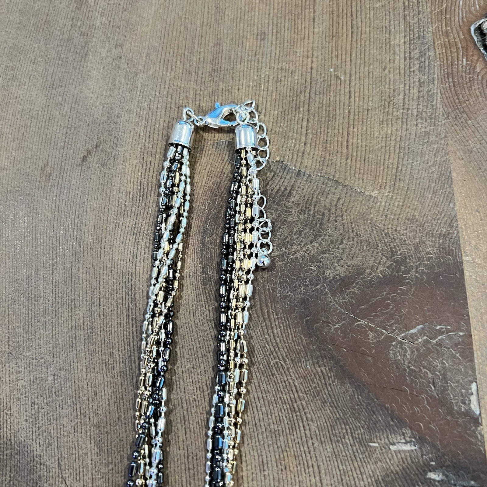 Women’s Statement Necklace Multi Strand Chain Knotted Gold Silver Black Tones