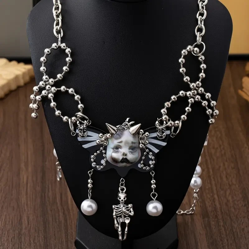 Gothic Skull Pearl Accent Necklace