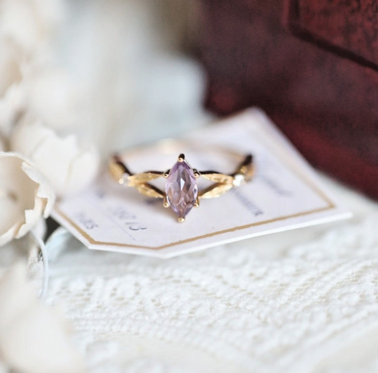 Natural Lilac Amethyst Gemstone Dainty Minimalist Ring February Birthstone