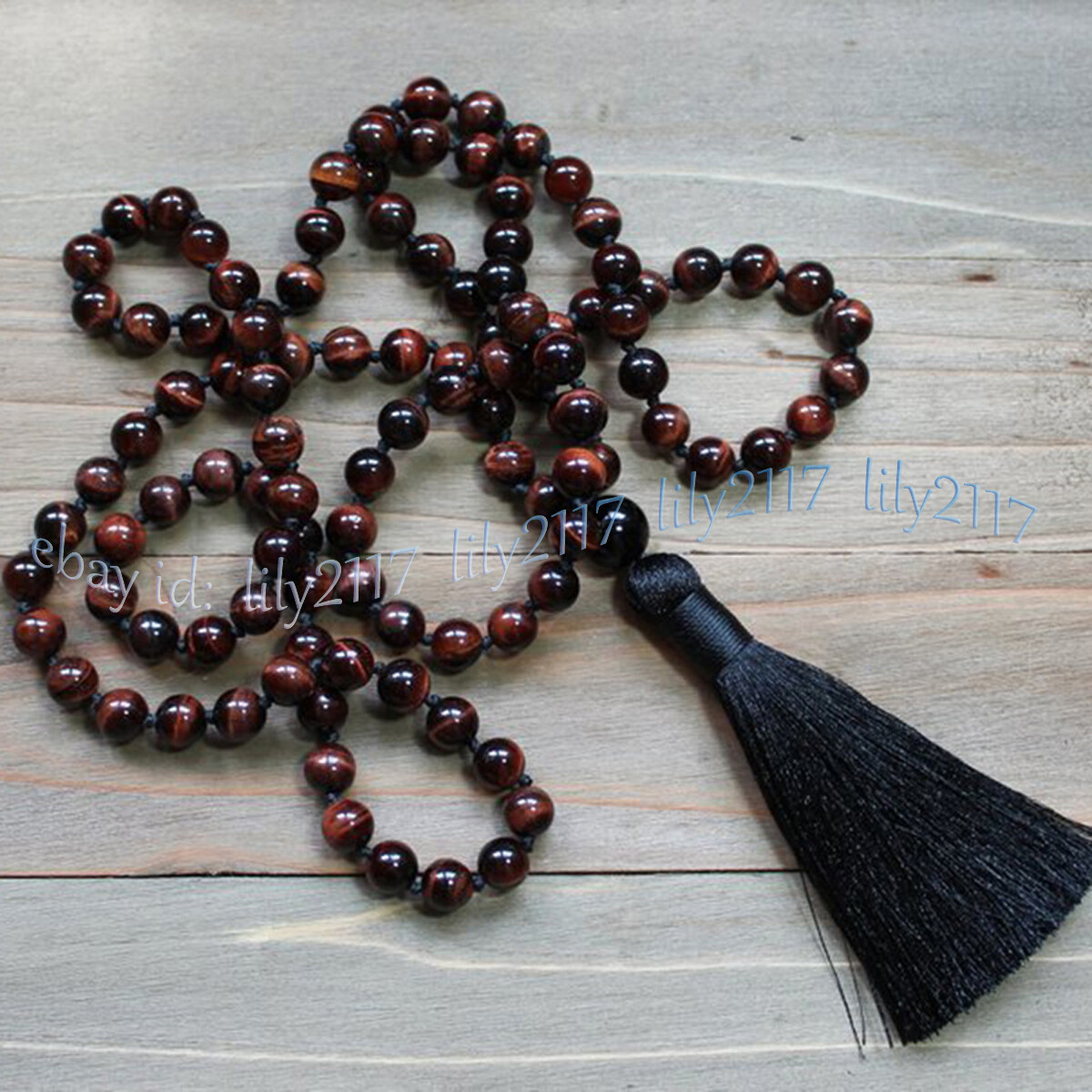 6-12mm Natural Red Tigers Eye Gems Tibet Buddhist 108 Prayer Beads Mala Necklace