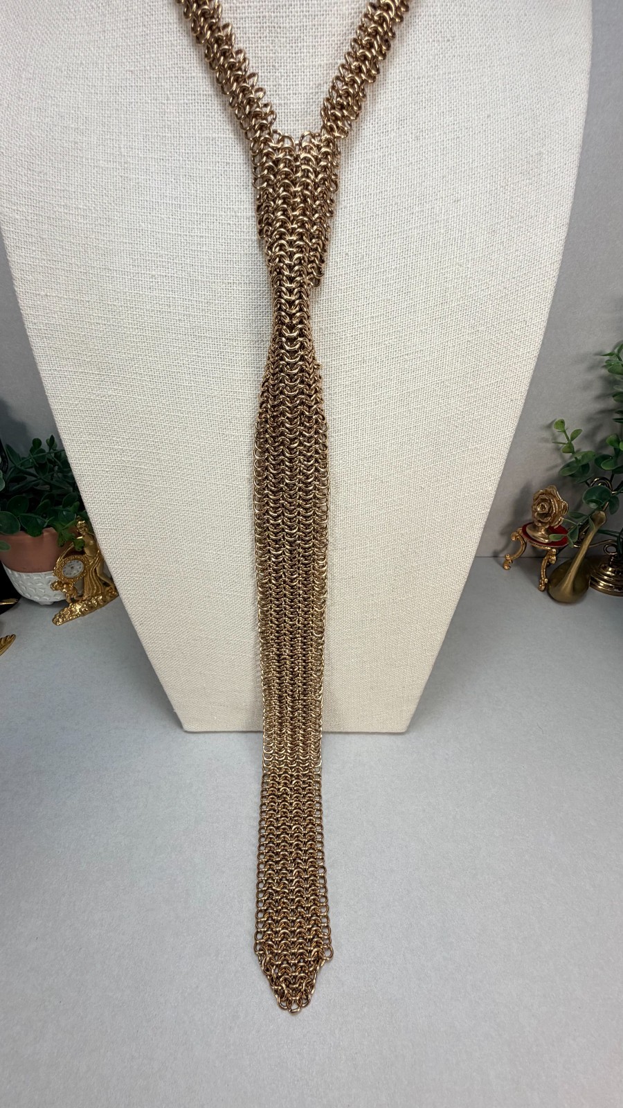 ZARA NWOT Gold Chain Necktie Statement Necklace Runway Chunky Bib Collar