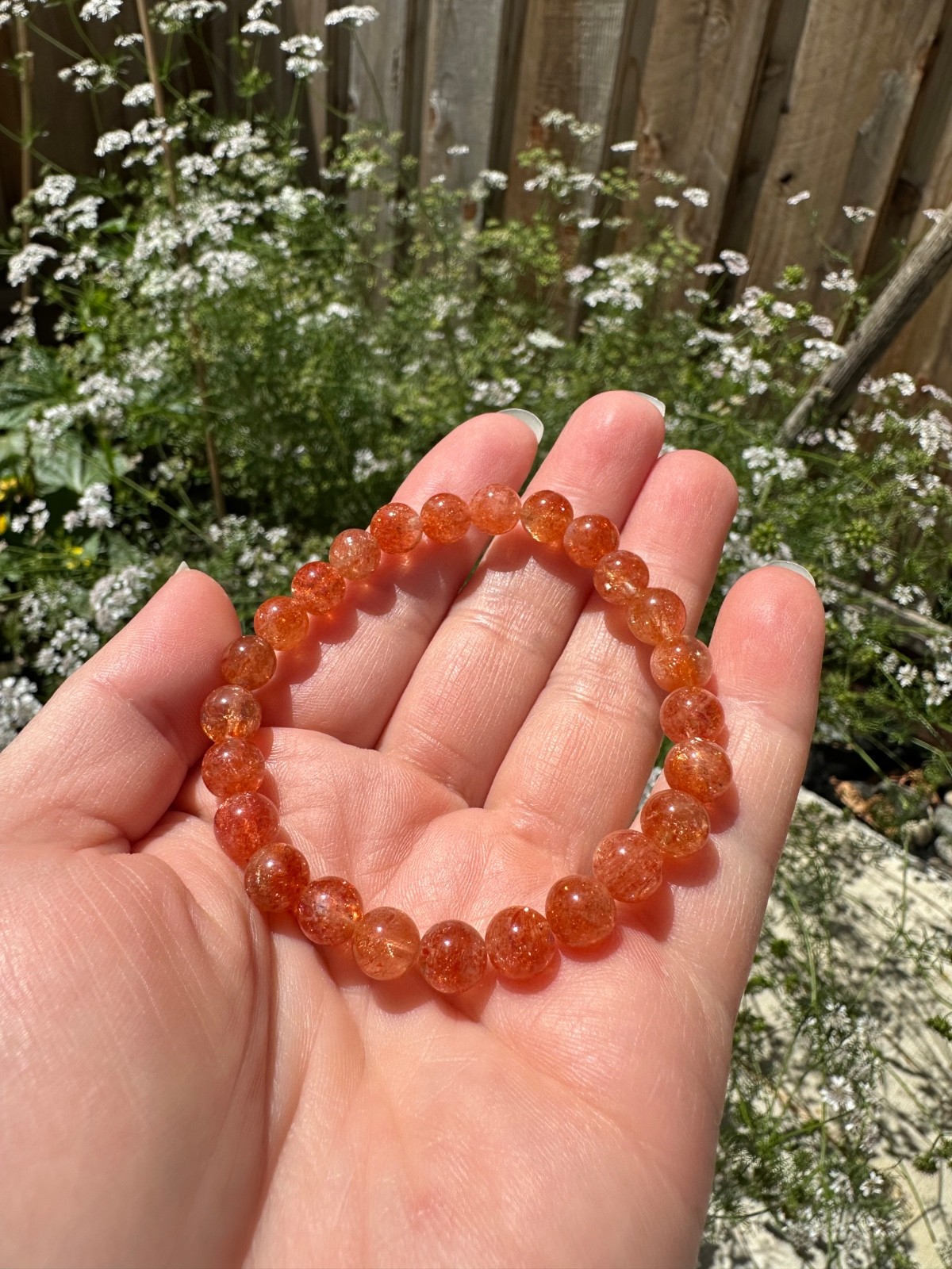 Genuine Natural 7.5mm Sunstone Crystal Round Fashion Beads Bracelet