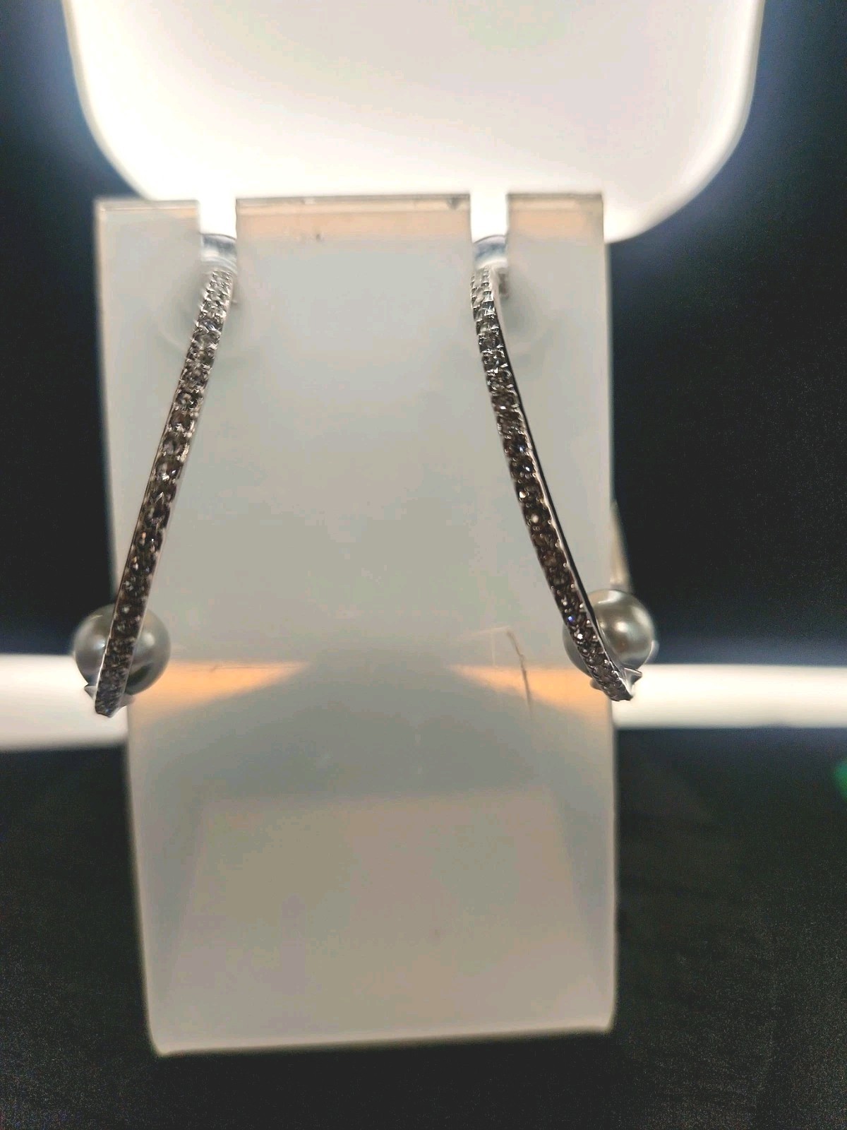 Kate Spade Hoop Earrings Sterling Silver with Pave’ CZ & Grey Pearl