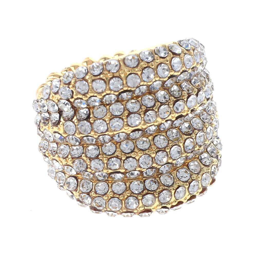 Gold Tone Stretch Metal Ring With Crystal Rhinestone R1251-GCL