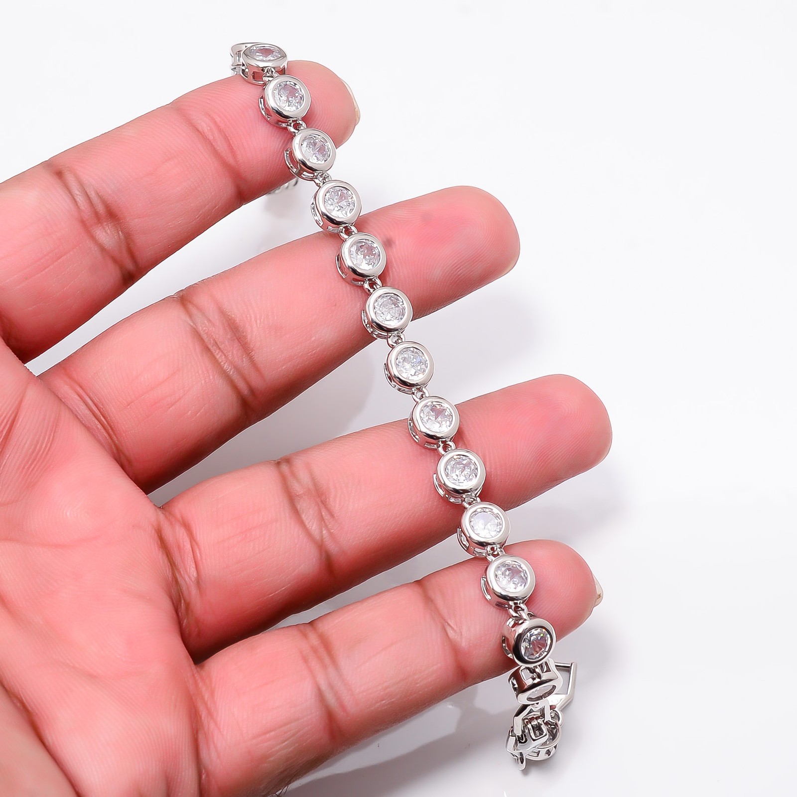 White Topaz 925 Sterling Silver Adjustable Bracelet 7-8″ B126926, Gift for her