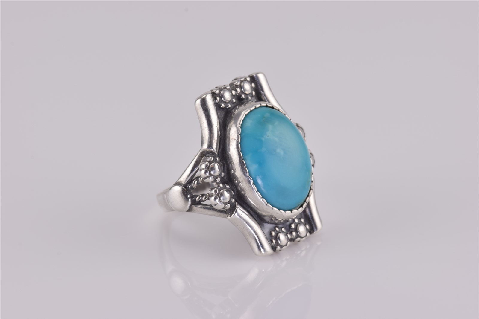 Dakota West Sterling Silver Oval Blue Turquoise Floweret Band Ring 925 Sz: 6
