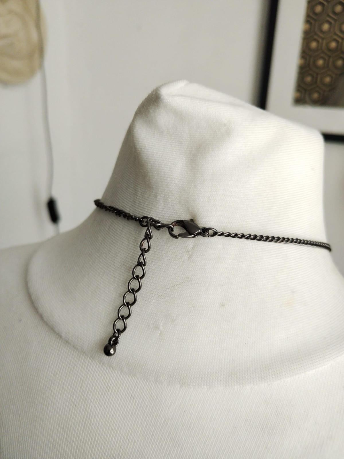 Y Drop Dark Metal Chain short Necklace, Teal, Gunmetal Mixed shapes Beads
