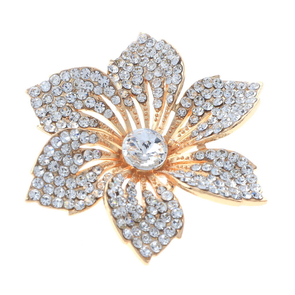 Gold Tone Metal Crystal Rhinestone Flower Brooch P1469-GCL