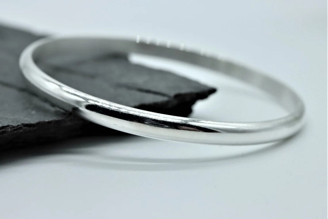 Heavy Wide Half Round Solid 925 Sterling Silver Bangle Simple Thick Bangle