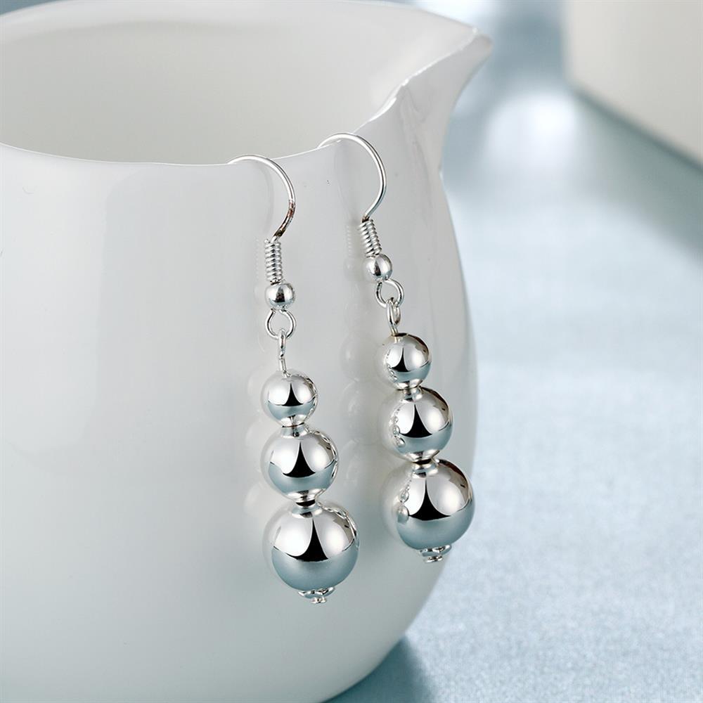 Womens 925 Sterling Silver Beads Ball 45mm Long Drop Dangle Charm Earrings #E75