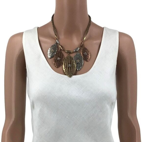 EL Erica Lyons Necklace Multi Color Gold Silver Copper Statement Boho Style