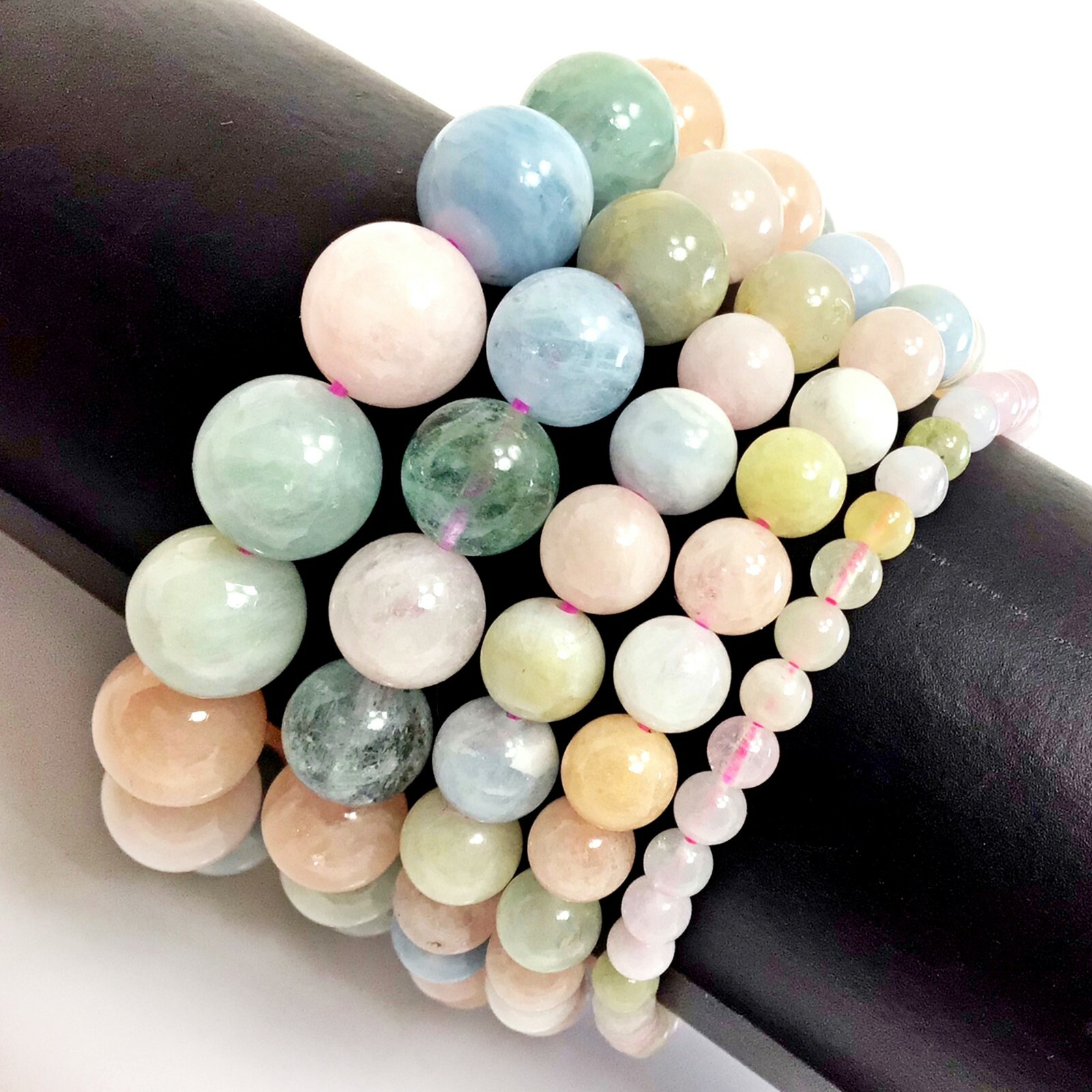 Handmade Stone Natural Morganite Stretch Bracelet Bead 7.5″ 4mm 6mm 8mm 10mm 12