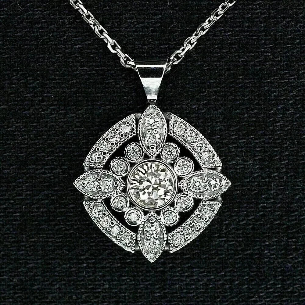 Women’s Beauty Pendant 2 Ct Round Cut Simulated Diamond 14K White Gold Plated