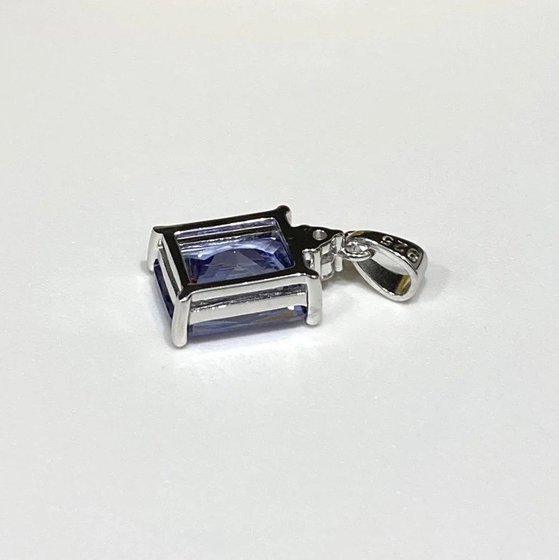 6.0 Ct Radiant Cut Tanzanite 935 Argentium Silver Pendant Accent Gift