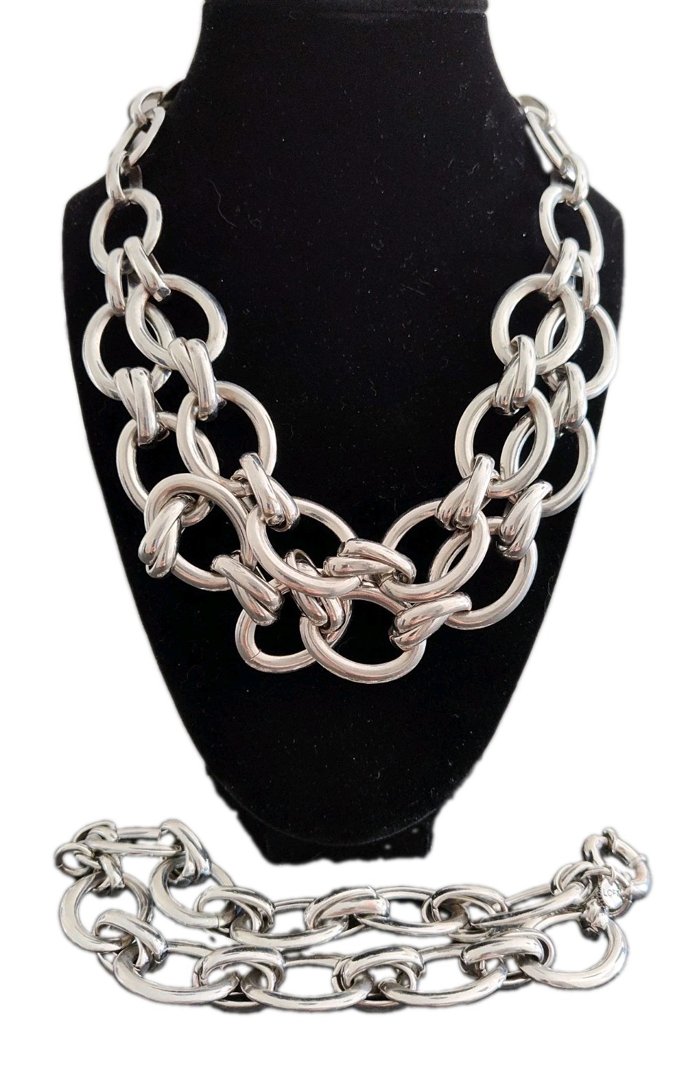 Loft Silver Tone Chunky Link Double Layer Statement Necklace & Bracelet Set